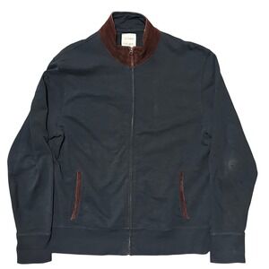 Billy Reid Cotton Bomber Jacket Dark Navy Velvet‎ Trim Collar Full Zip XL Peru